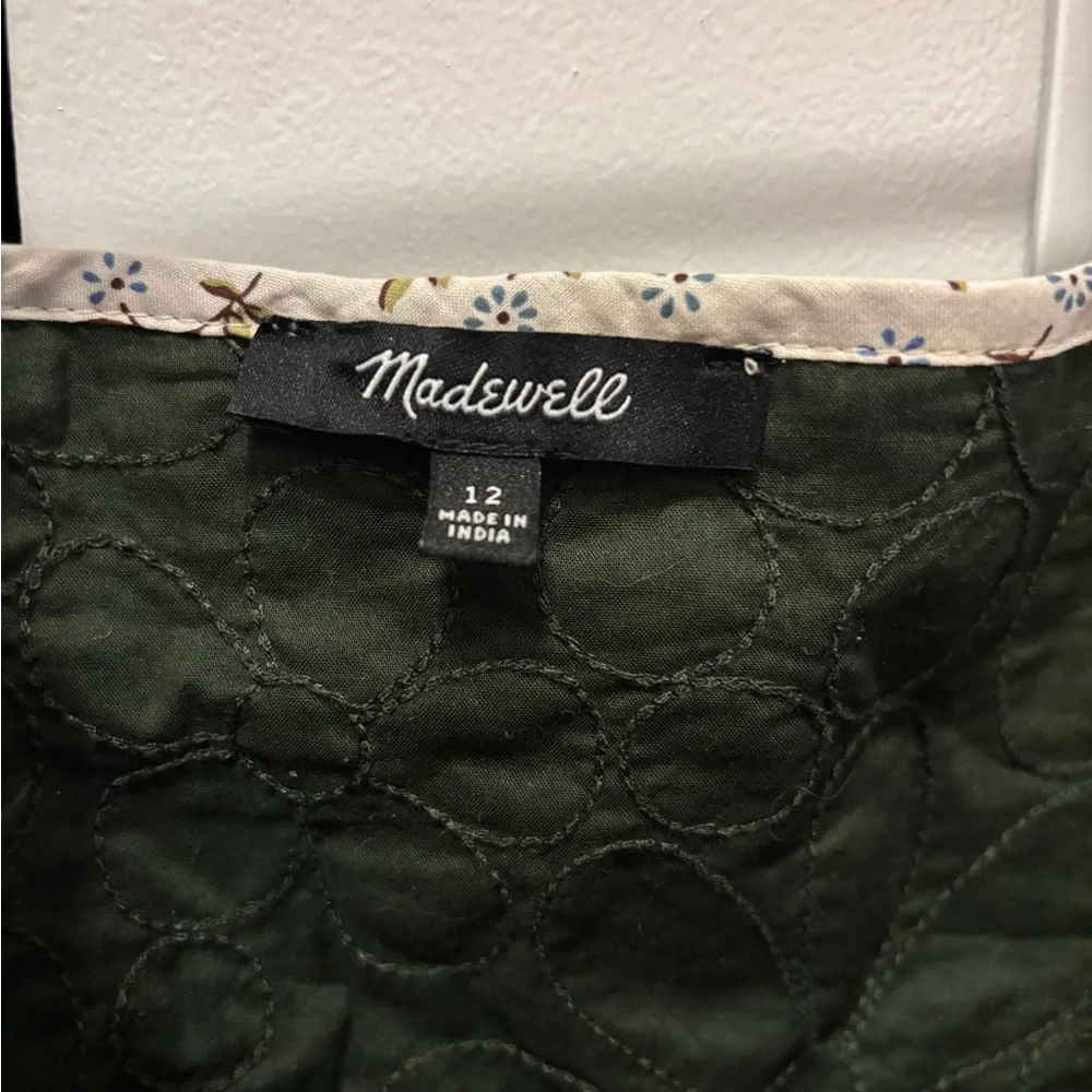 Madewell Dark Green Puff Sleeve Embroidered Peplum Blouse